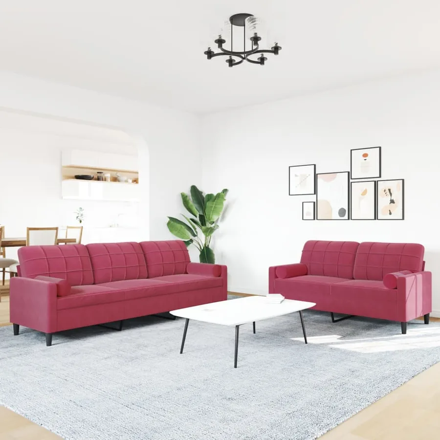 Ensemble de canapés 2 pcs avec coussins et traversins velours - 3