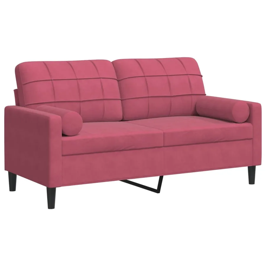 Canapé 2 places avec oreillers bordeaux 140 cm velours - 2