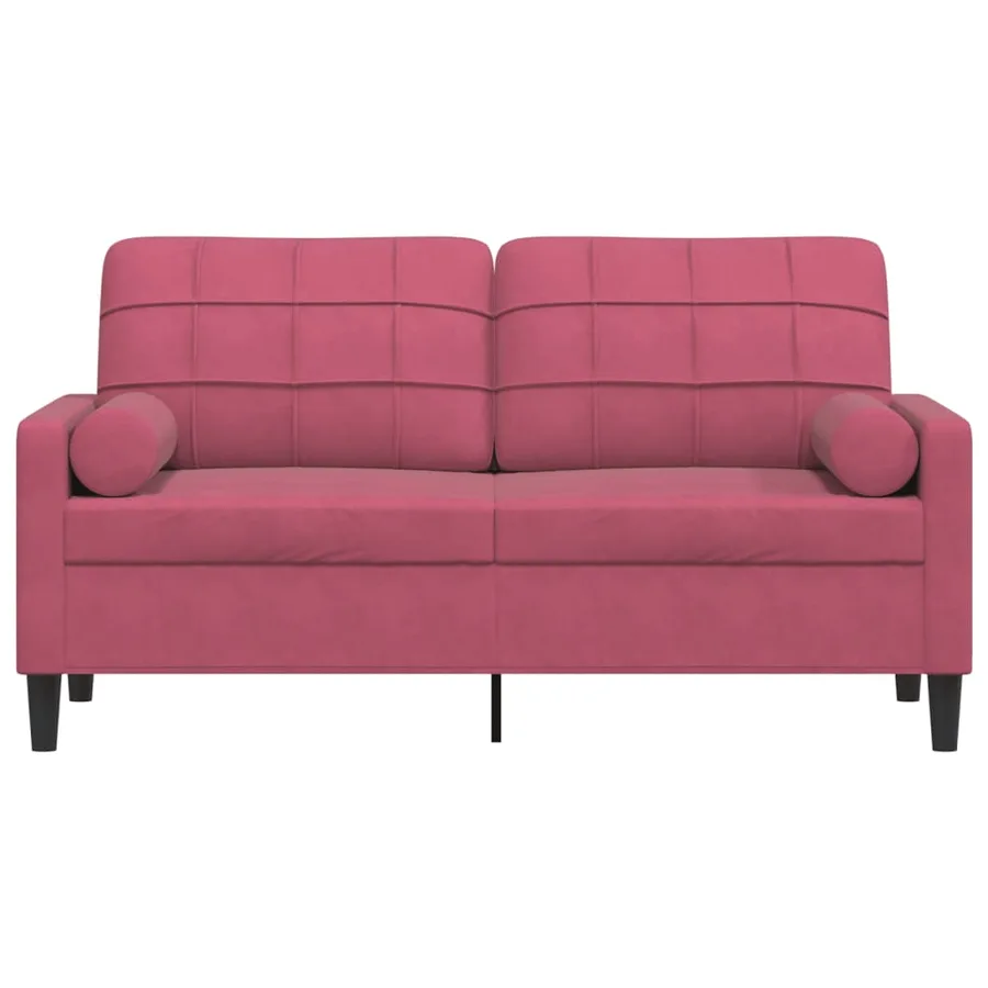 Canapé 2 places avec oreillers bordeaux 140 cm velours - 3