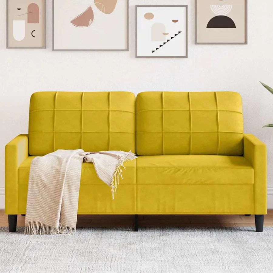Canapé à 2 places Jaune 140 cm Velours