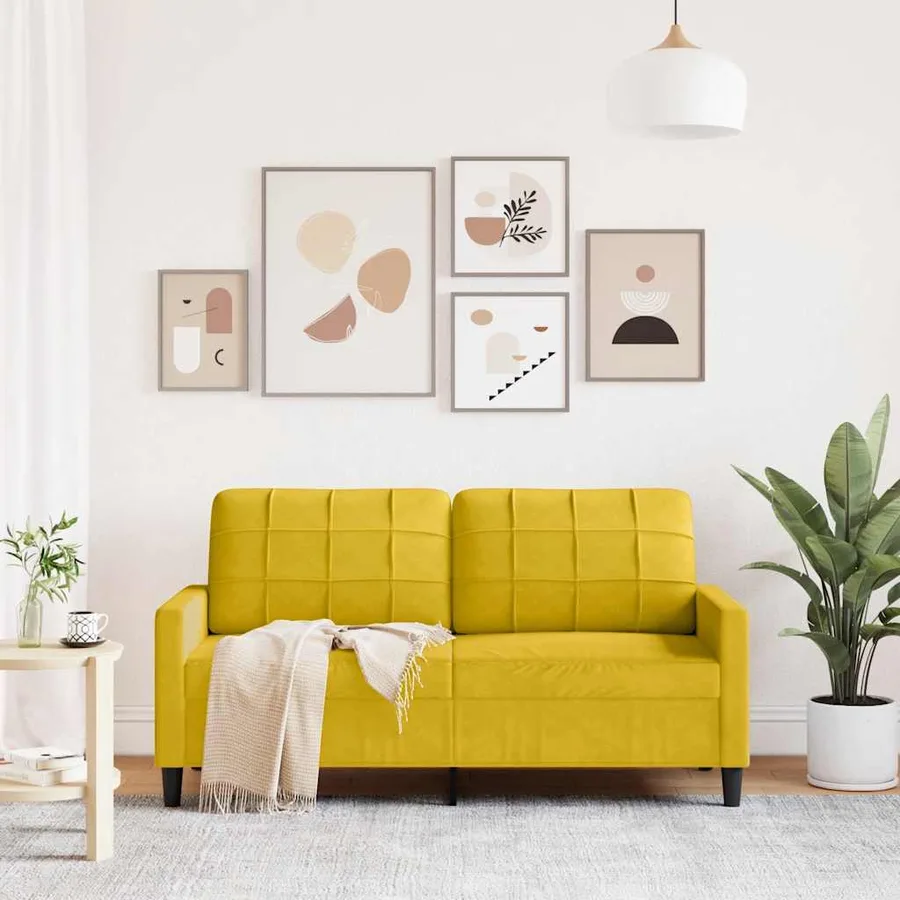 Canapé à 2 places Jaune 140 cm Velours - 3