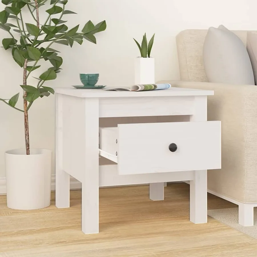 Table d'appoint Blanc 40x40x39 cm Bois massif de pin - 3