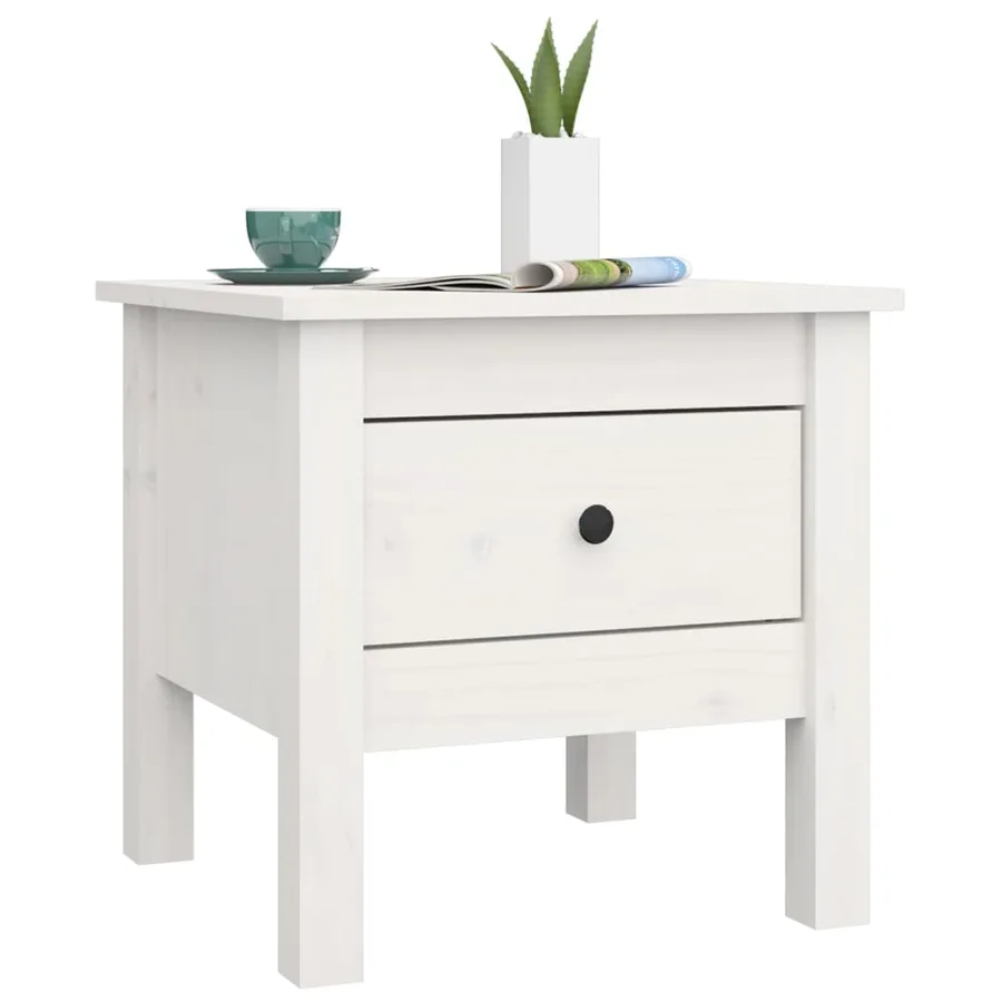 Table d'appoint Blanc 40x40x39 cm Bois massif de pin - 4