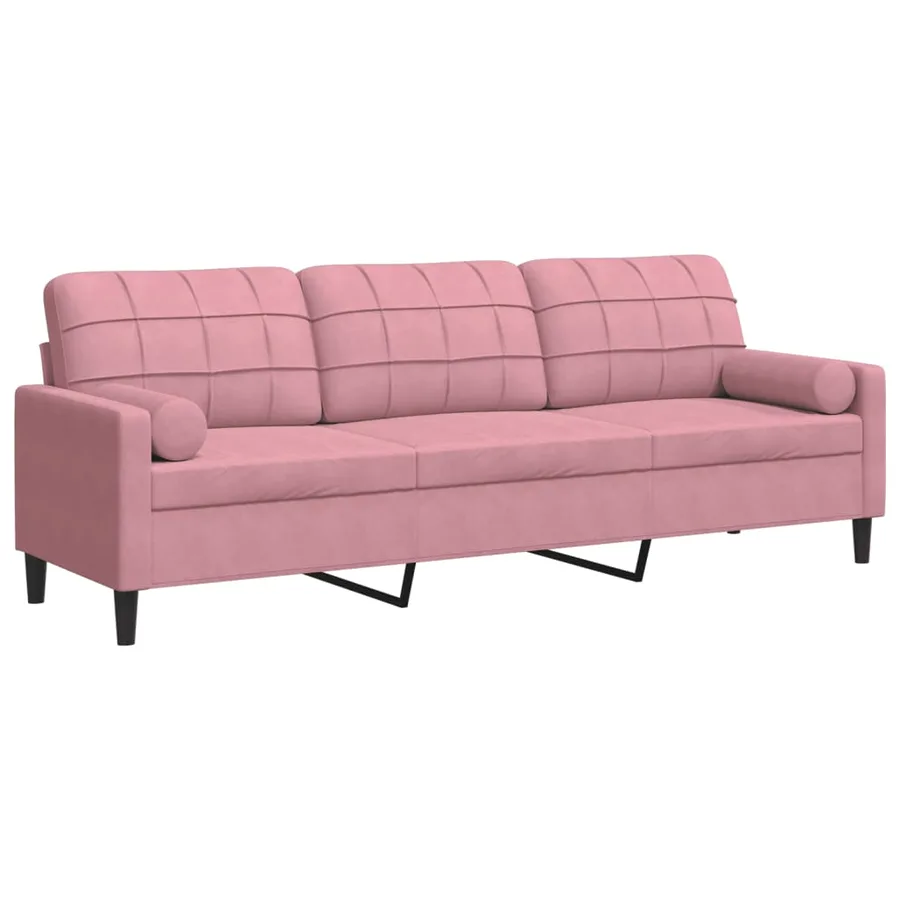 Canapé 3 places avec oreillers décoratifs rose 210 cm velours - 2