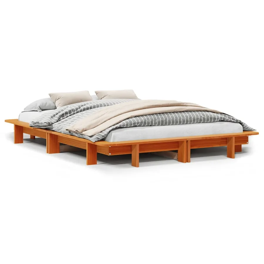 Cadre de lit sans matelas cire marron 120x200cm bois pin massif - 2