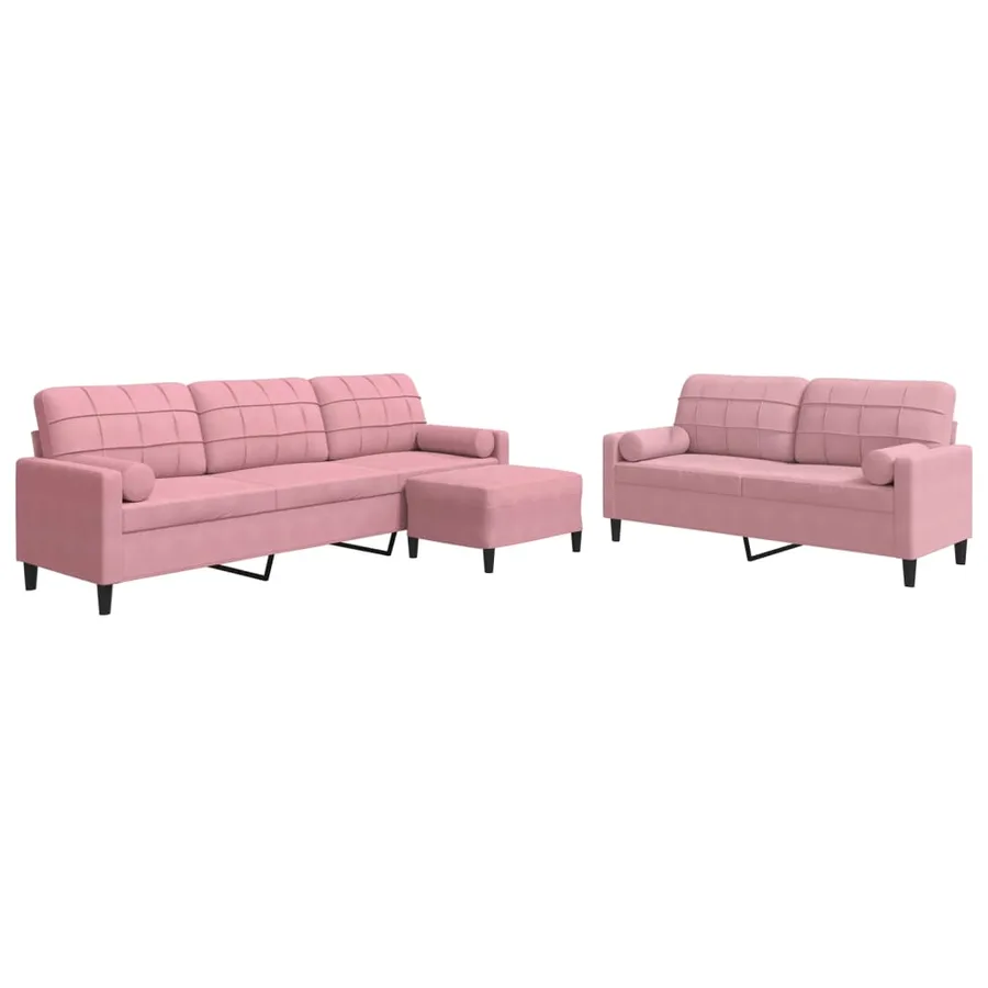 Ensemble de canapés 3pcs et coussins et traversins rose velours - 2