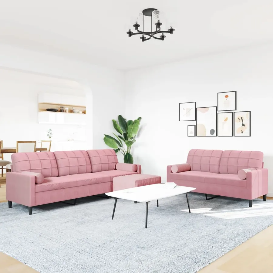Ensemble de canapés 3pcs et coussins et traversins rose velours - 3