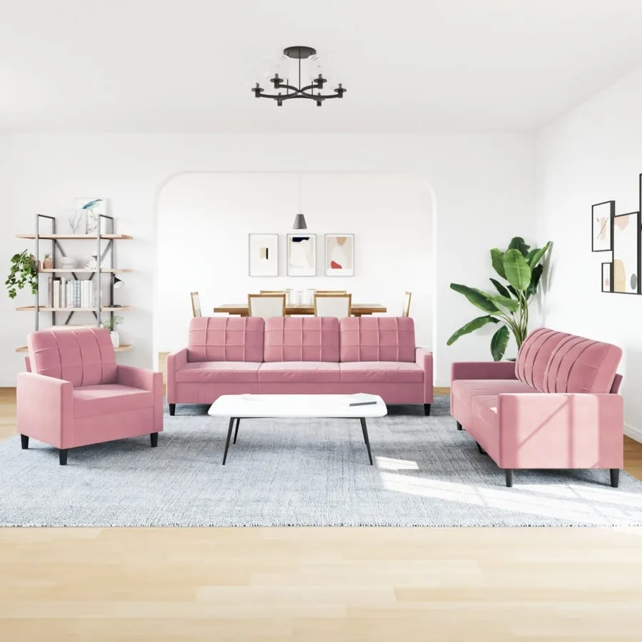 Ensemble de canapés 3 pcs avec coussins Rose Velours - 3