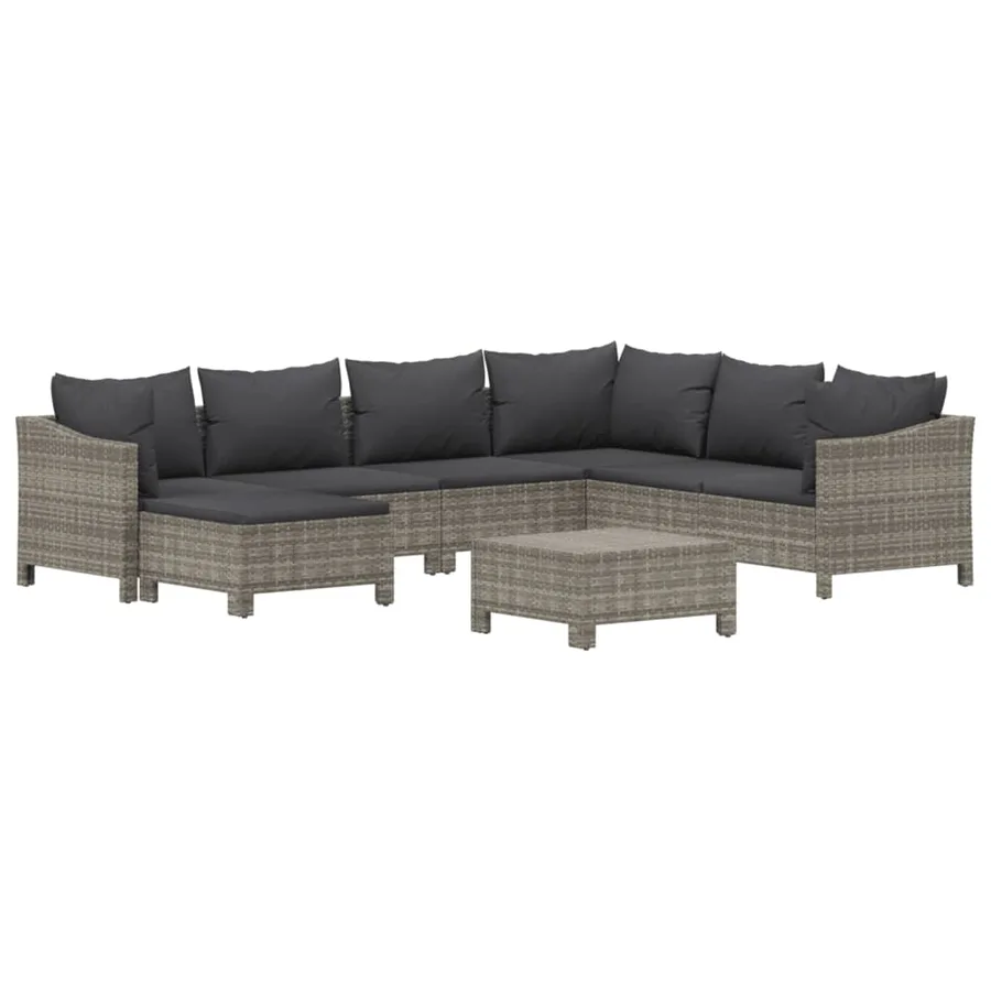 Salon de jardin 8 pcs avec coussins Gris Résine tressée - 3