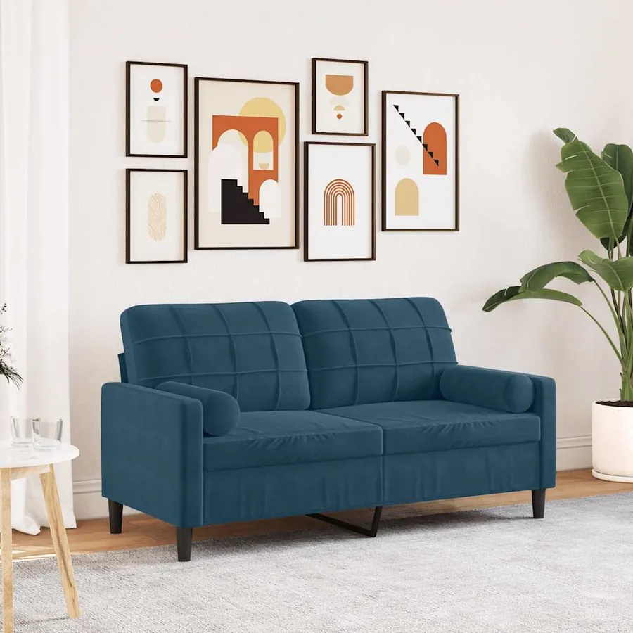 Canapé 2 places avec oreillers décoratifs bleu 140 cm velours
