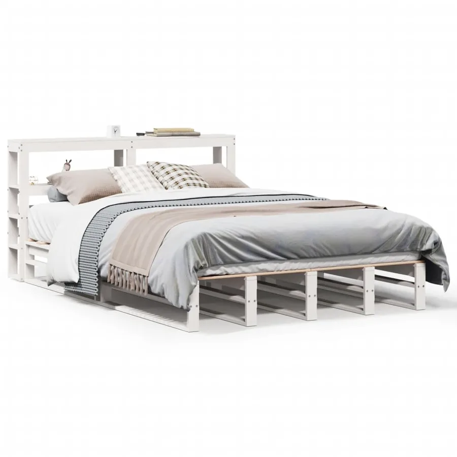 Cadre de lit sans matelas blanc 140x200 cm bois de pin massif - 2