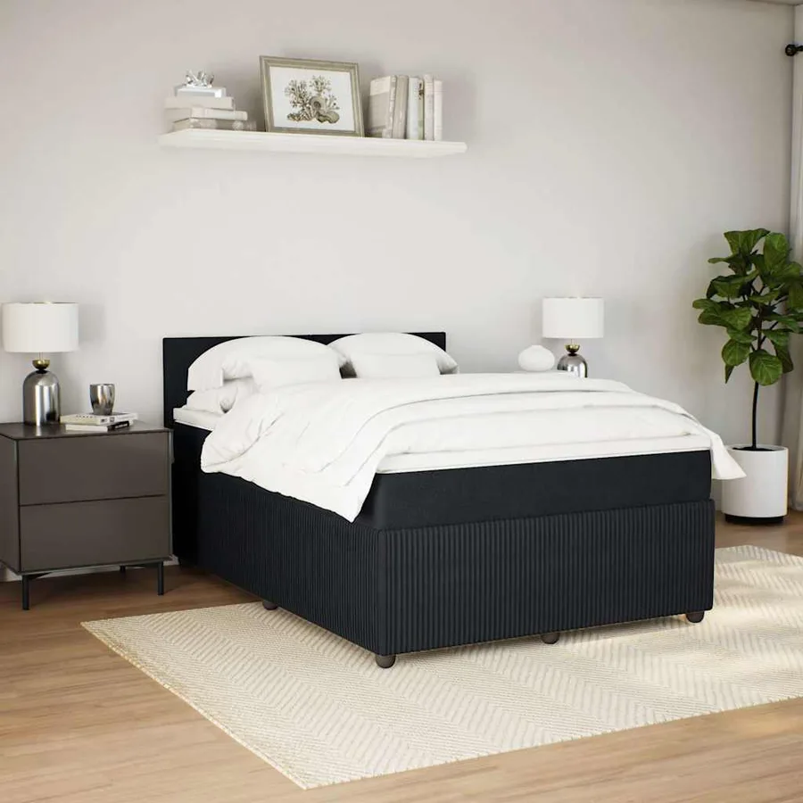 Sommier à lattes de lit avec matelas Noir 140x200 cm Velours - 5