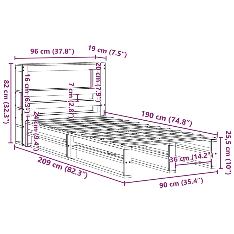 Cadre de lit sans matelas 90x190 cm bois de pin massif - 12