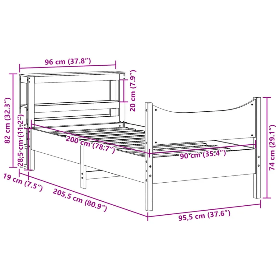 Cadre de lit avec tête de lit 90x200 cm bois de pin massif - 11