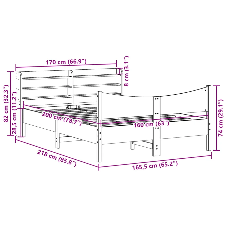 Cadre de lit avec tête de lit 160x200 cm bois de pin massif - 11