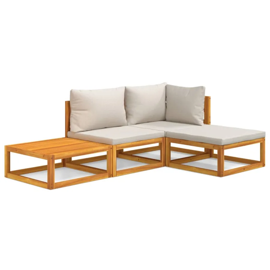 Salon de jardin 4 pcs avec coussins gris clair bois massif - 2