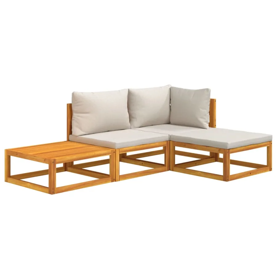 Salon de jardin 4 pcs avec coussins gris clair bois massif - 3