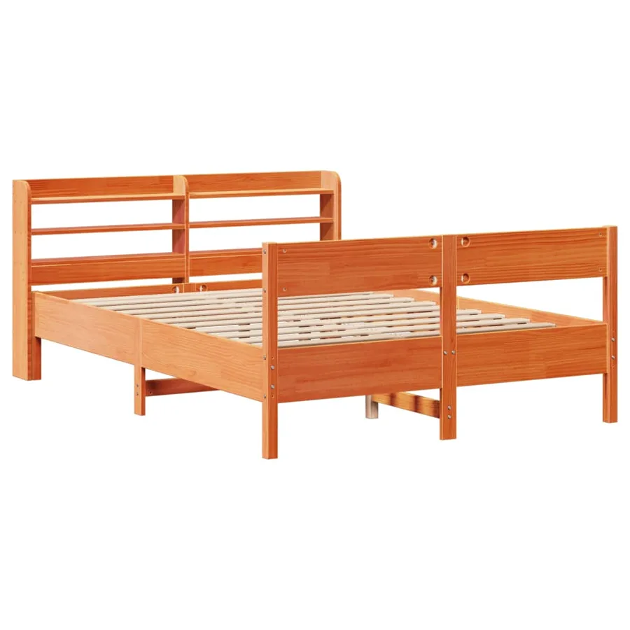 Cadre de lit sans matelas cire marron 150x200cm bois pin massif - 3