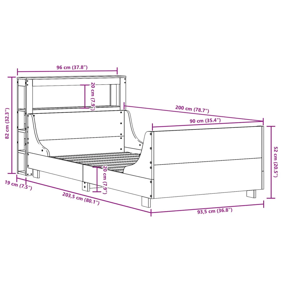 Cadre de lit sans matelas 90x200 cm bois de pin massif - 12