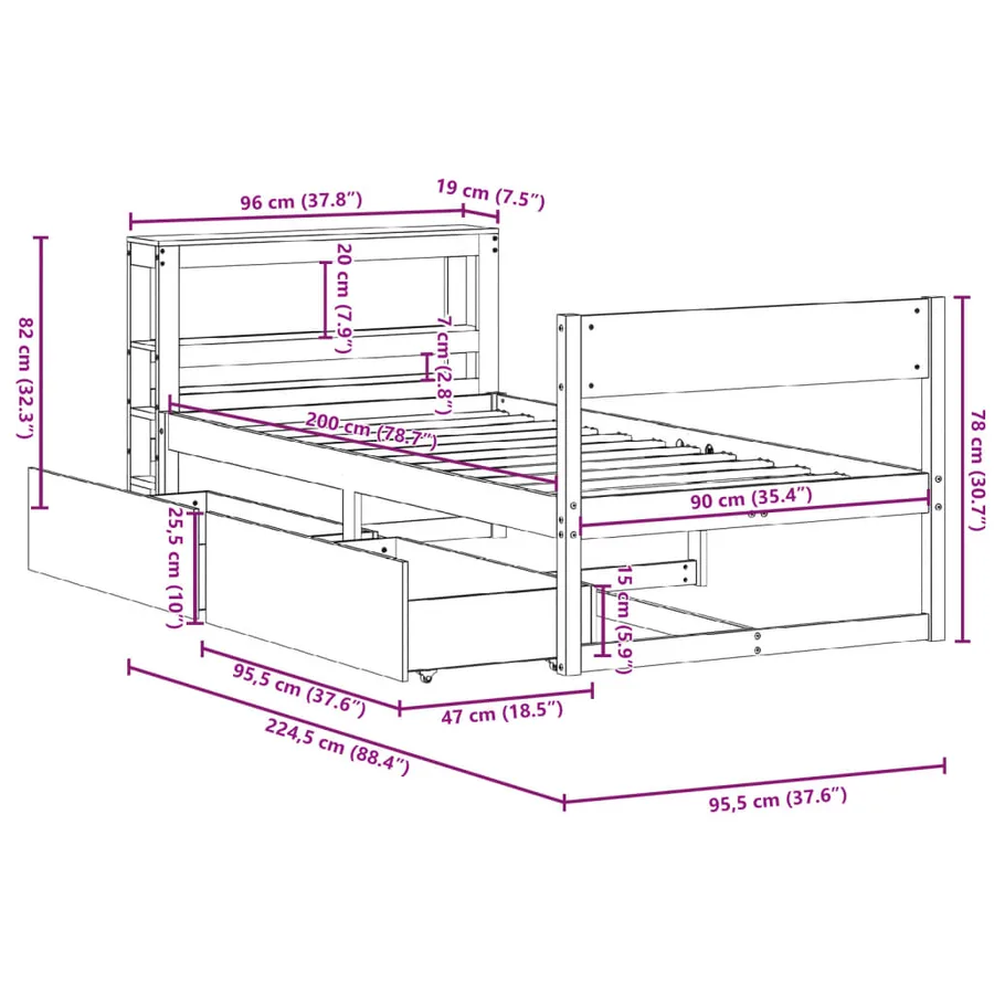 Cadre de lit sans matelas 90x200 cm bois de pin massif - 12