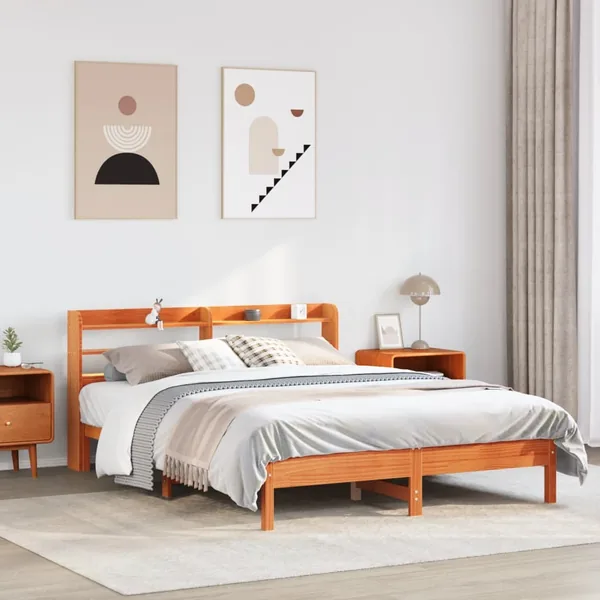 Cadre de lit sans matelas cire marron 135x190cm bois pin massif