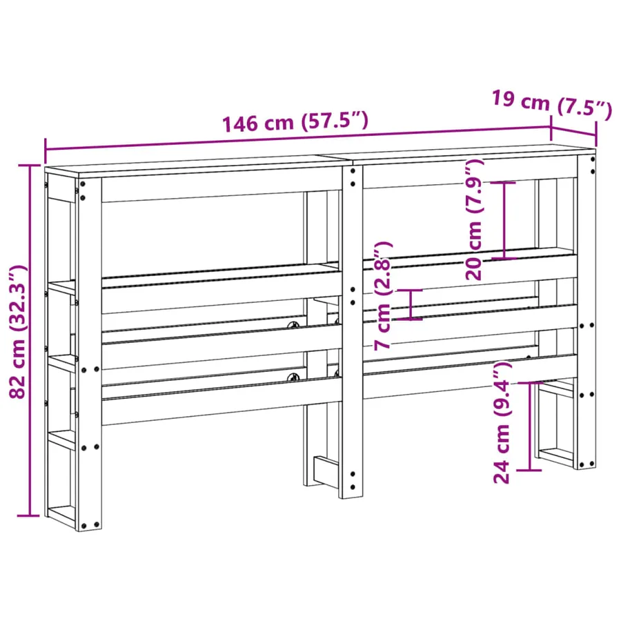 Tête de lit avec étagères 140 cm bois massif de pin - 9