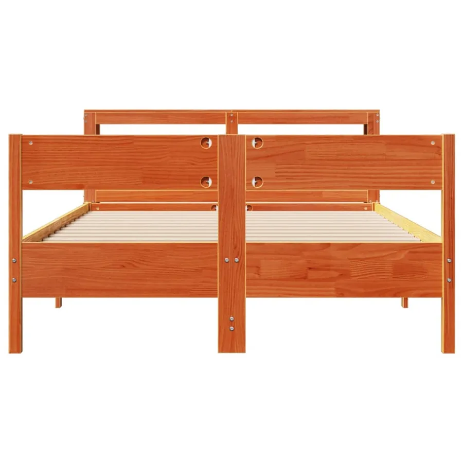Cadre de lit sans matelas cire marron 135x190cm bois pin massif - 4