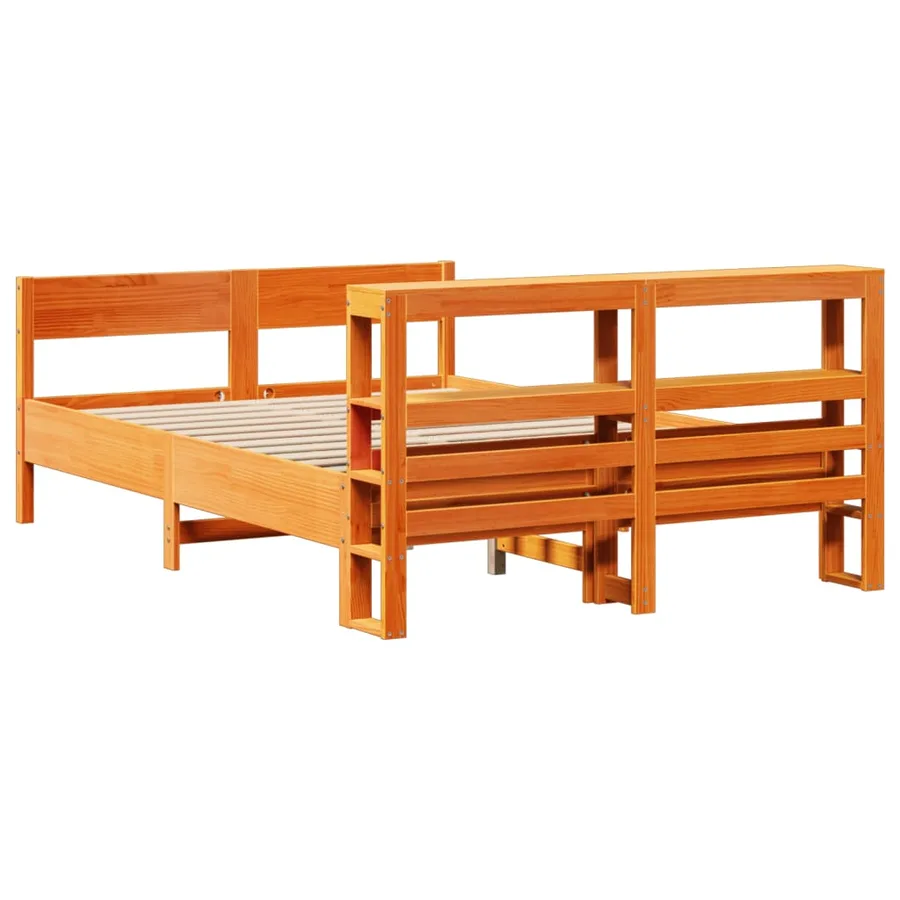 Cadre de lit sans matelas cire marron 135x190cm bois pin massif - 6