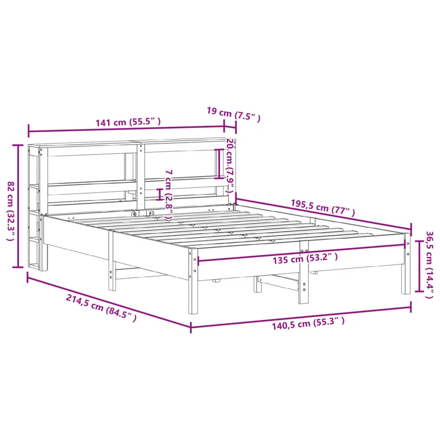 Cadre de lit sans matelas cire marron 135x190cm bois pin massif - 12