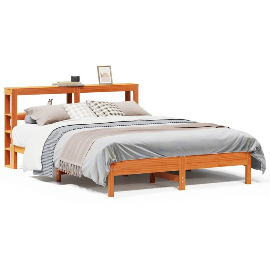 Cadre de lit sans matelas cire marron 135x190cm bois pin massif - 2