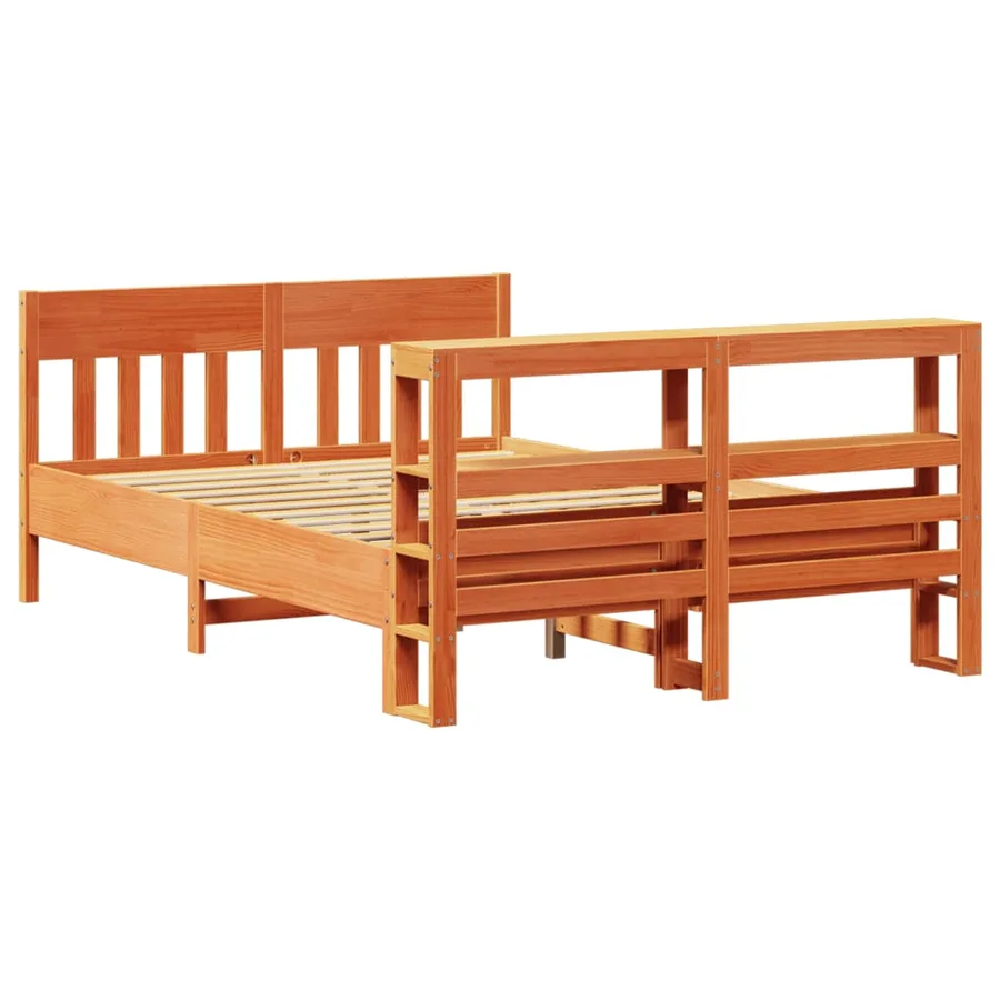 Cadre de lit sans matelas cire marron 135x190cm bois pin massif - 6