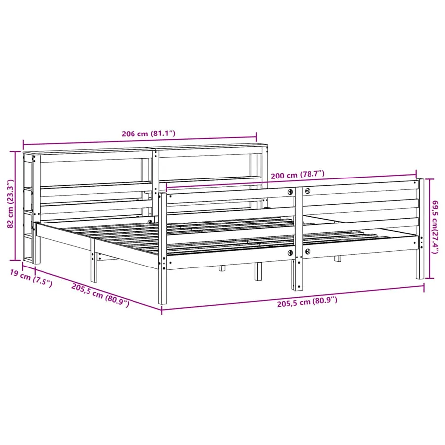 Cadre de lit sans matelas cire marron 200x200cm bois pin massif - 12