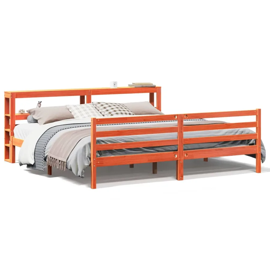 Cadre de lit sans matelas cire marron 200x200cm bois pin massif - 2