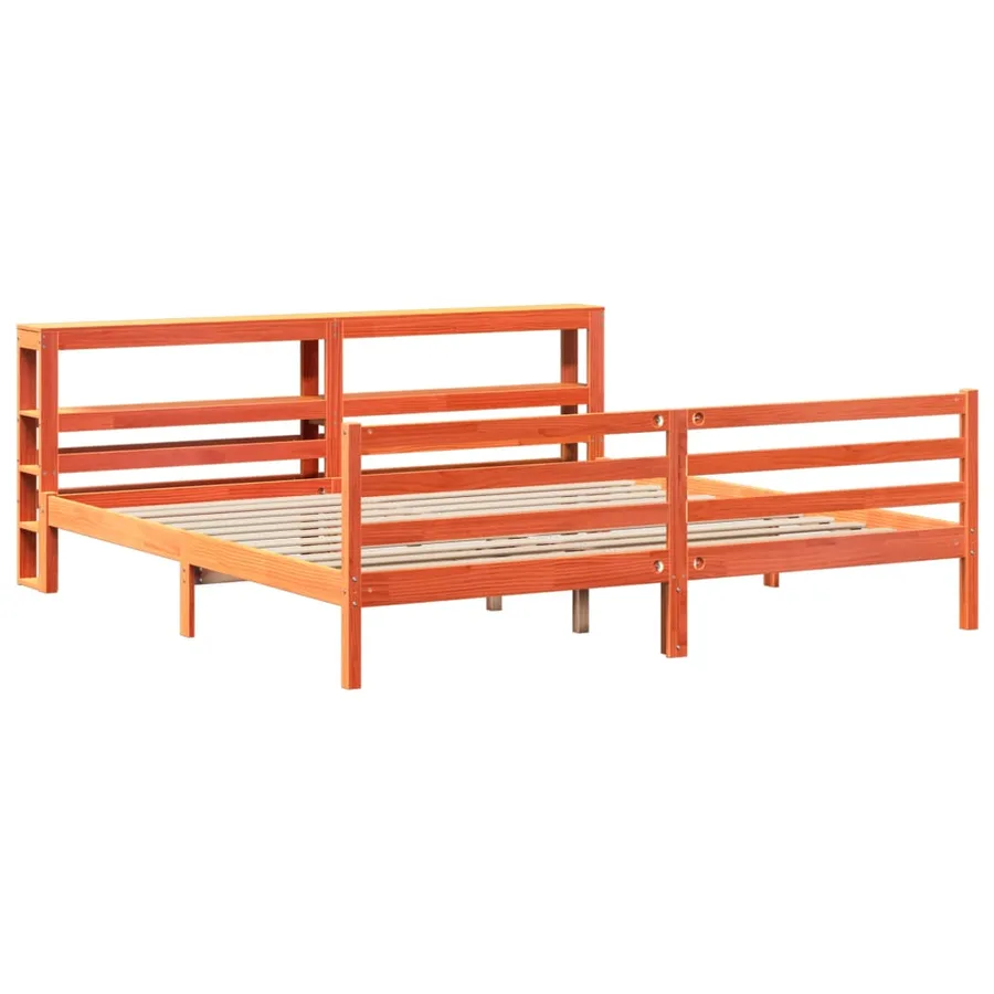 Cadre de lit sans matelas cire marron 200x200cm bois pin massif - 3