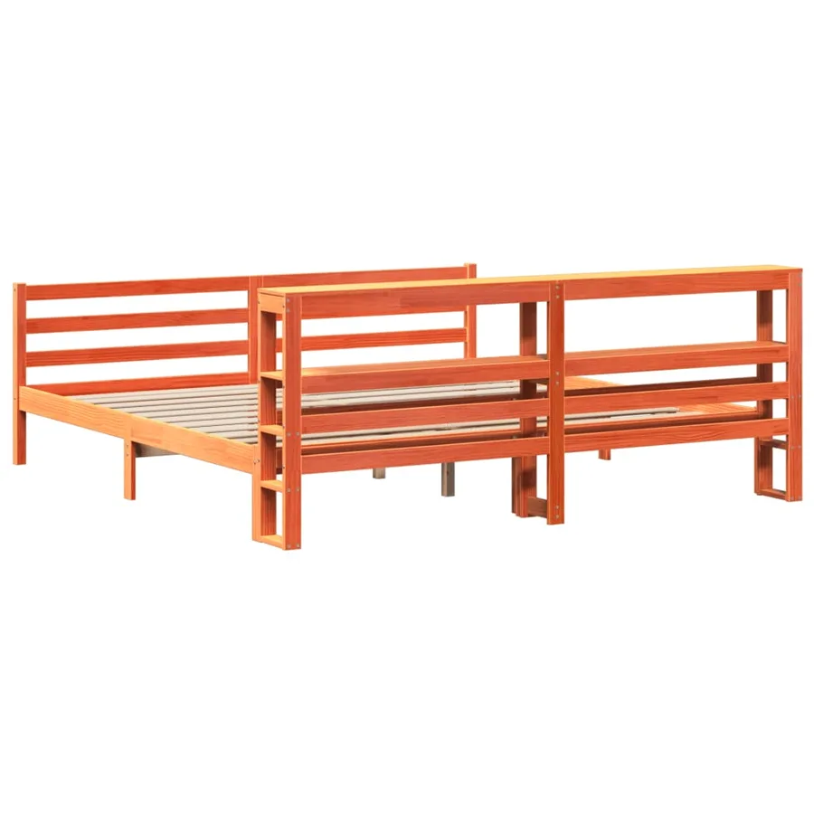 Cadre de lit sans matelas cire marron 200x200cm bois pin massif - 6