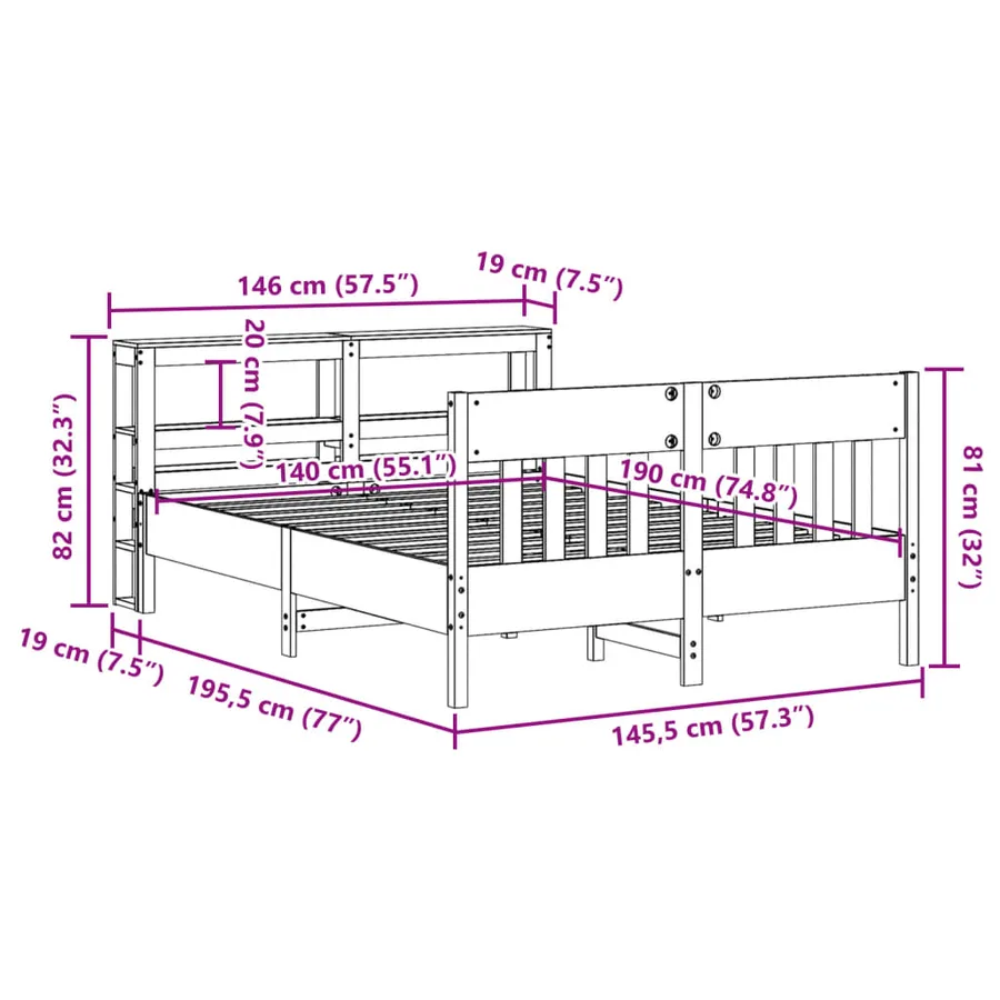 Cadre de lit sans matelas 140x190 cm bois de pin massif - 12