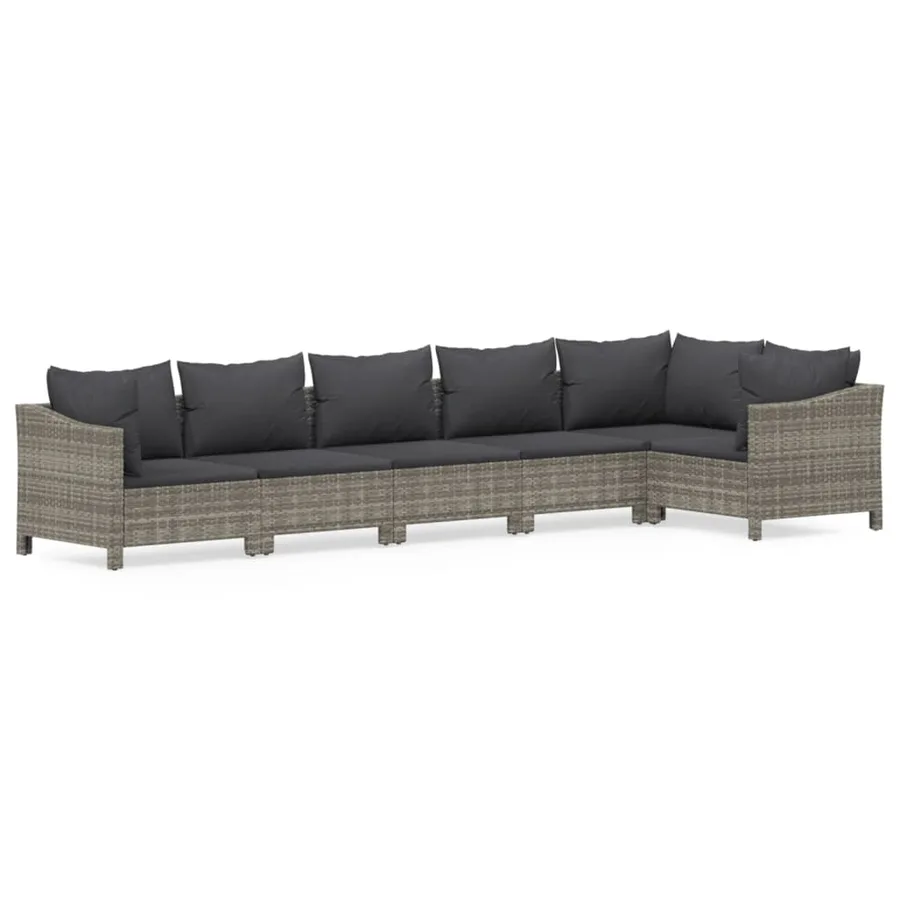Salon de jardin 6 pcs avec coussins Gris Résine tressée - 2