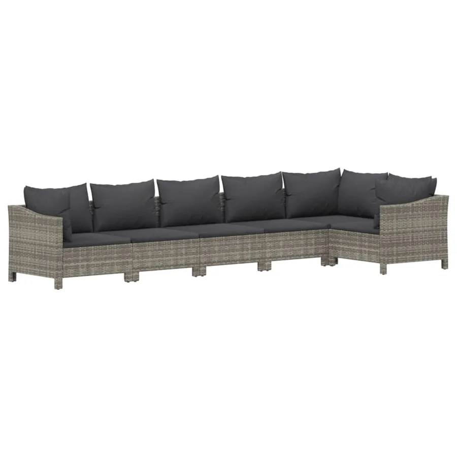 Salon de jardin 6 pcs avec coussins Gris Résine tressée - 3