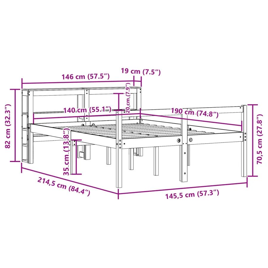 Lit pour personne âgée avec tête de lit sans matelas 140x190 cm - 12