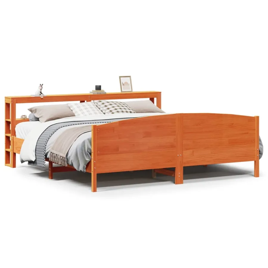 Cadre de lit sans matelas cire marron 200x200cm bois pin massif - 2