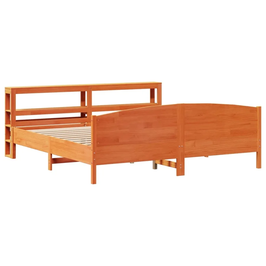 Cadre de lit sans matelas cire marron 200x200cm bois pin massif - 3