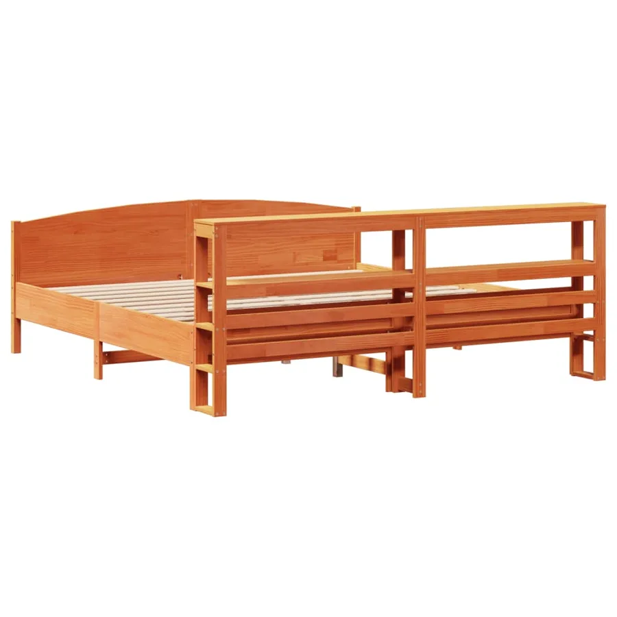 Cadre de lit sans matelas cire marron 200x200cm bois pin massif - 6