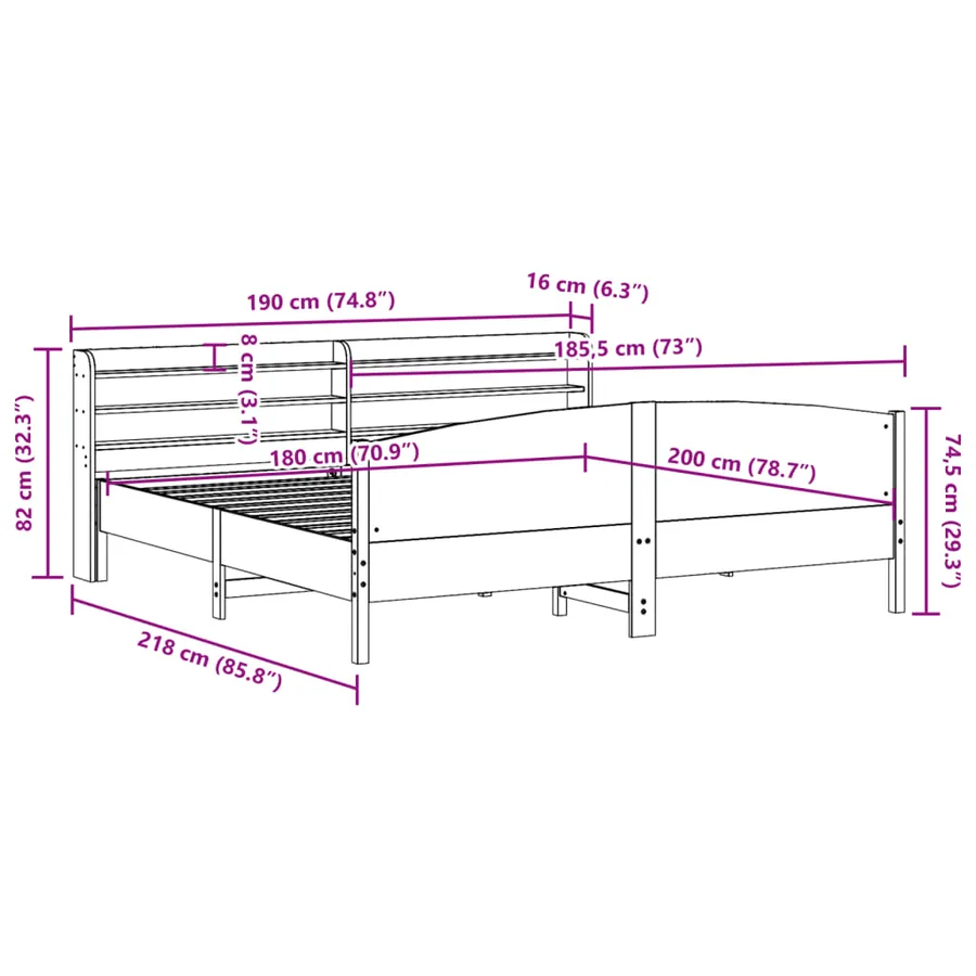 Cadre de lit sans matelas blanc 180x200 cm bois massif de pin - 12
