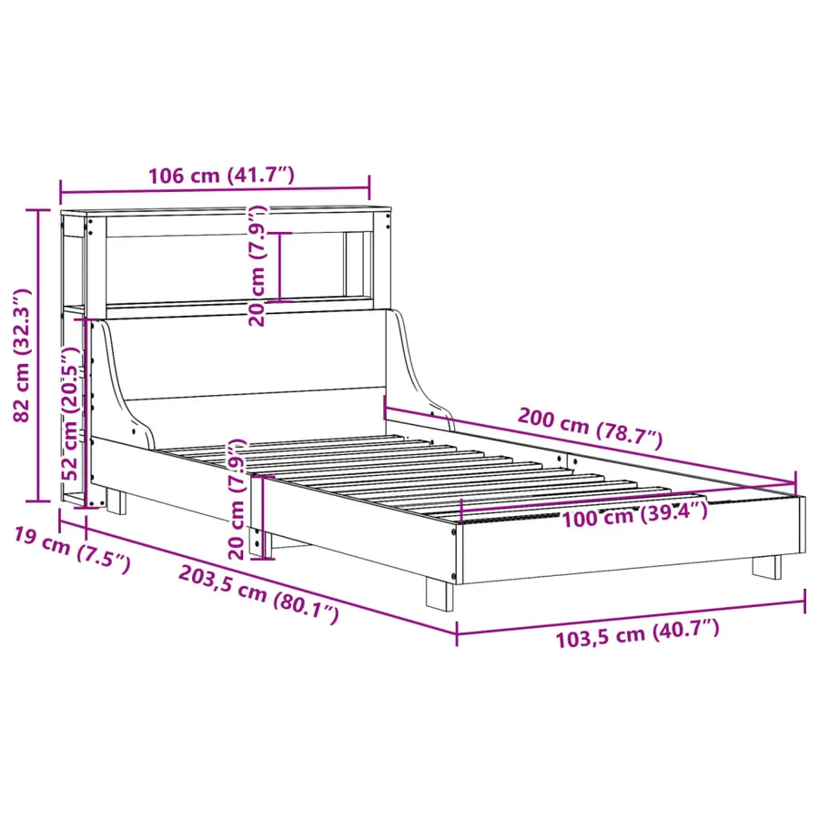 Cadre de lit sans matelas cire marron 100x200cm bois pin massif - 12