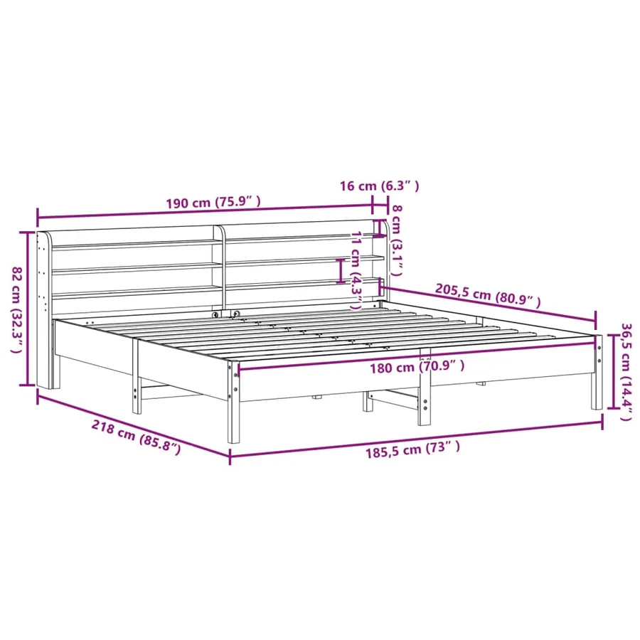 Cadre de lit sans matelas blanc 180x200 cm bois massif de pin - 12