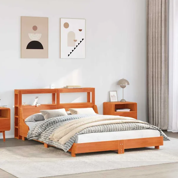 Cadre de lit sans matelas cire marron 160x200cm bois pin massif