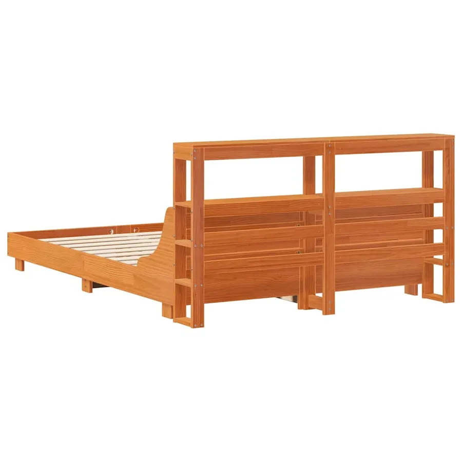 Cadre de lit sans matelas cire marron 160x200cm bois pin massif - 6