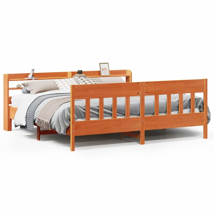 Cadre de lit sans matelas cire marron 180x200cm bois pin massif - 2