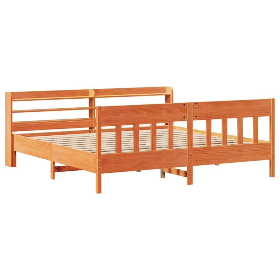 Cadre de lit sans matelas cire marron 180x200cm bois pin massif - 3