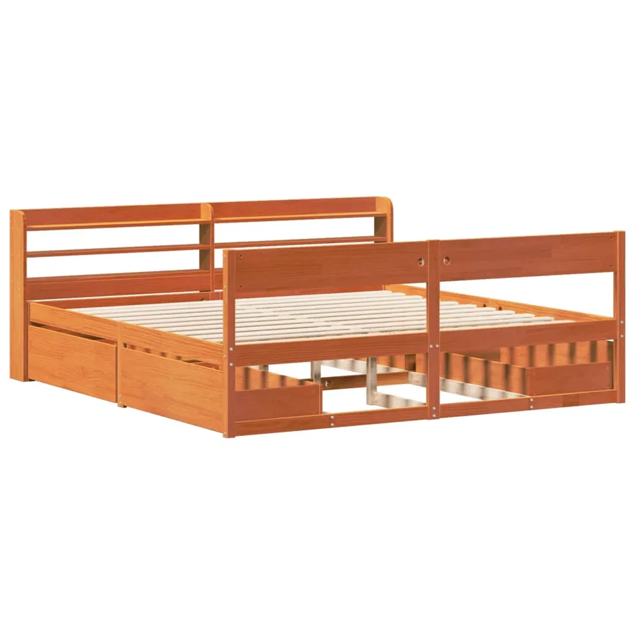 Cadre de lit sans matelas cire marron 180x200cm bois pin massif - 3